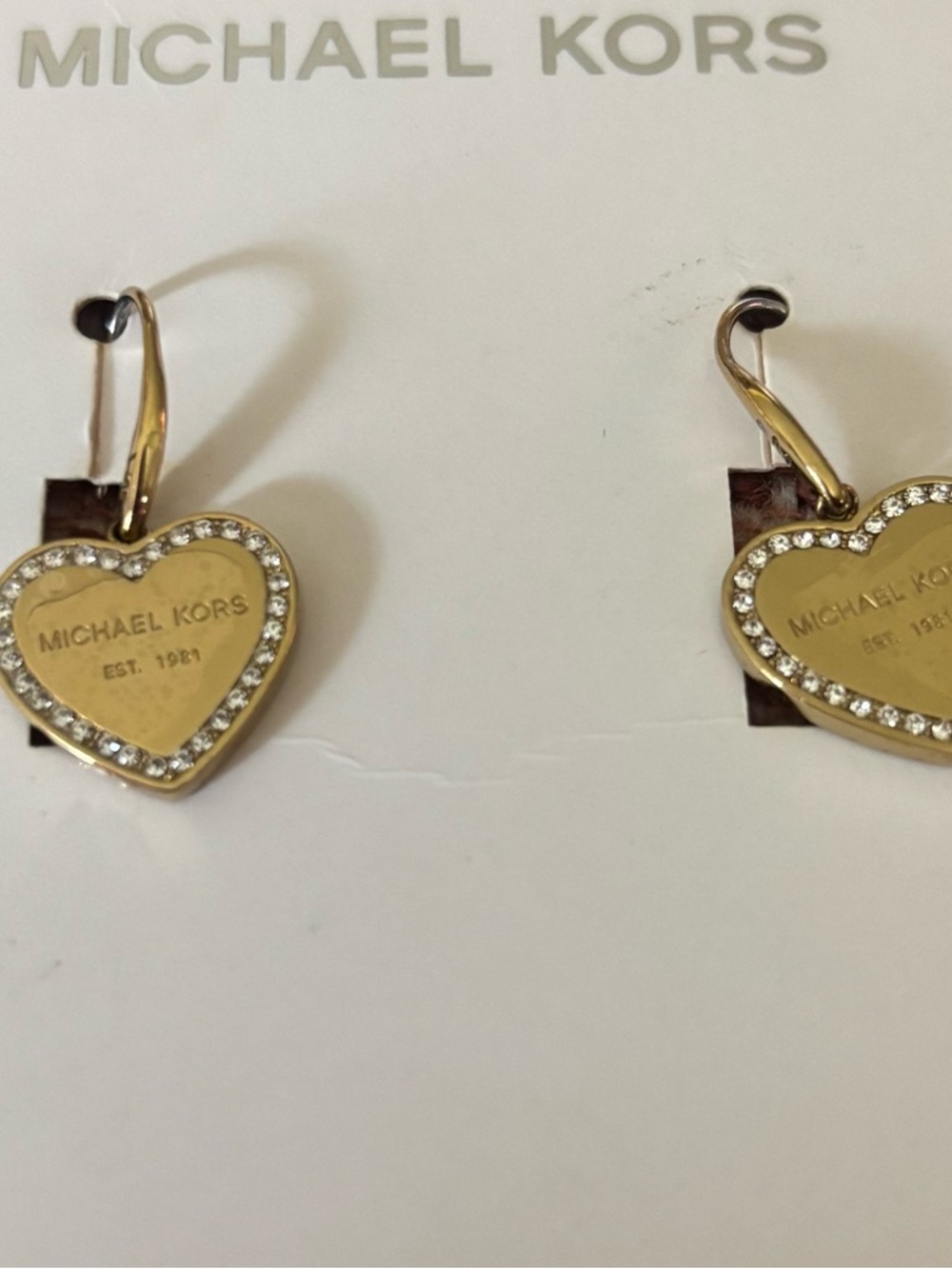 Macy's Michael Kors Gold Heart Drop Earrings with Crystal Border #004
